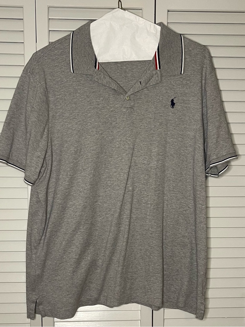 Ralph Lauren Heather Gray Polo with Navy Red and White Trim